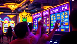 Slot deposit 1000 qris tertera pada mesin slot digital dengan pemain bersemangat.