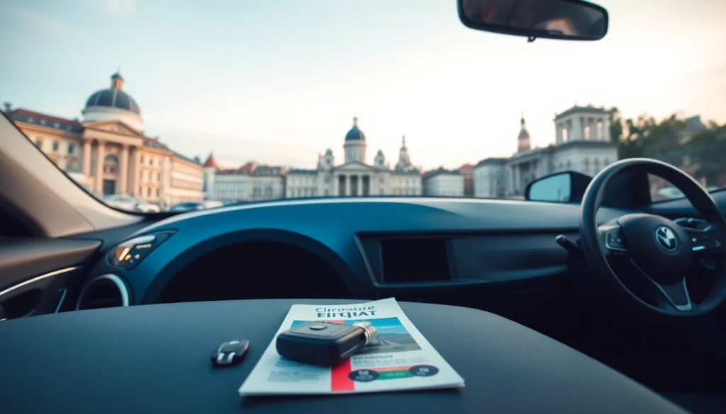 Discover avtoprokat options with a sleek rental car in Chișinău, showcasing local landmarks for a perfect travel experience.