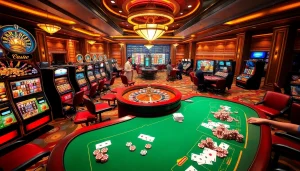 Situs Slot Terpercaya gamers enjoying an exciting casino atmosphere with vibrant slot machines and professional dealers.