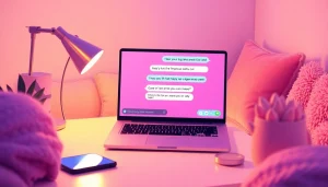 AI sexting chat environment with a modern workspace and playful messages.