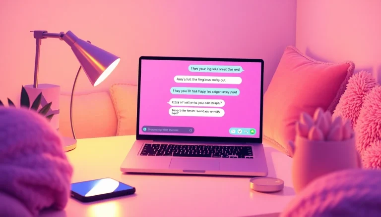 AI sexting chat environment with a modern workspace and playful messages.
