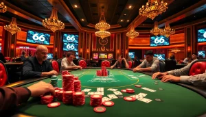 Winning at the new 66 online casino with vibrant poker chips and exciting gameplay.