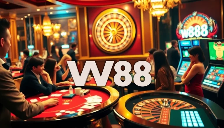 W88 engaging players enjoying a stunning casino scene with vibrant games and exciting betting action.