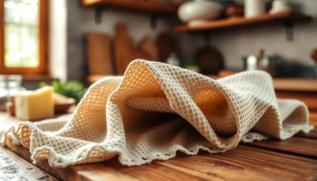 Kaasdoek prachtig gestyled op een houten tafel voor het maken van kaas.
