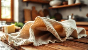 Kaasdoek prachtig gestyled op een houten tafel voor het maken van kaas.