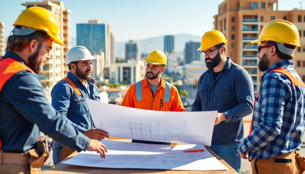 Contractors collaborating in a bright Southern California job site representing the southern california contractors association.