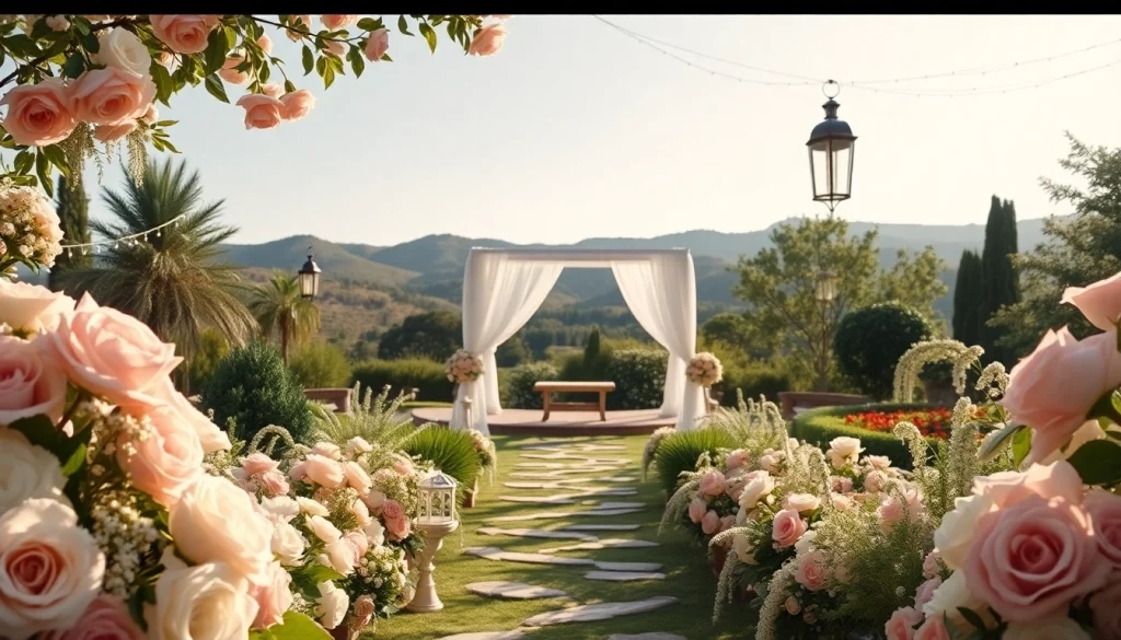 Choose Clarksburg Wedding Venues showcasing an enchanting outdoor ceremony space surrounded by lush gardens.