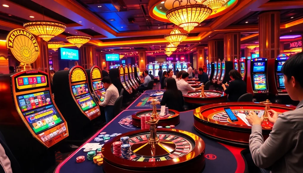 Experience 商品券소액결제 at a bustling casino table with vibrant poker chips and digital payment options.