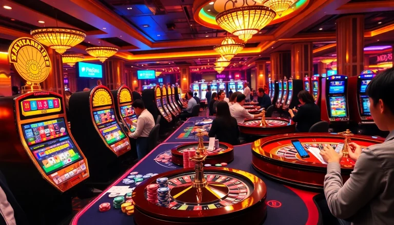 Experience 商品券소액결제 at a bustling casino table with vibrant poker chips and digital payment options.