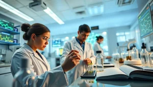 WIN55 cannabinoid research in a modern laboratory setting with scientists examining samples.