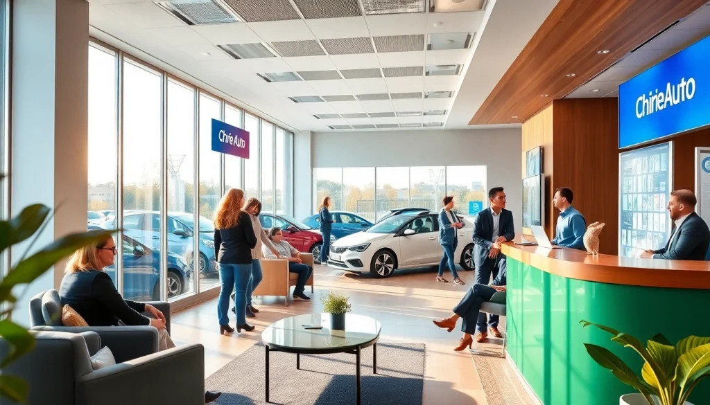 Chirie auto car rental office in Chisinau with diverse customers.