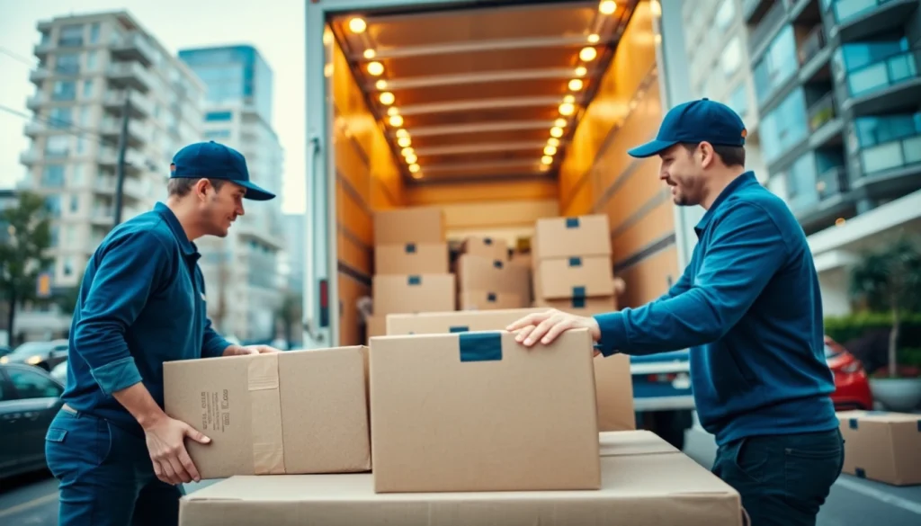 Vancouver moving company professionals loading boxes into a truck for a residential move.
