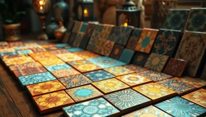 Carreaux zellige vibrants présentant des motifs géométriques complexes sous un éclairage naturel.