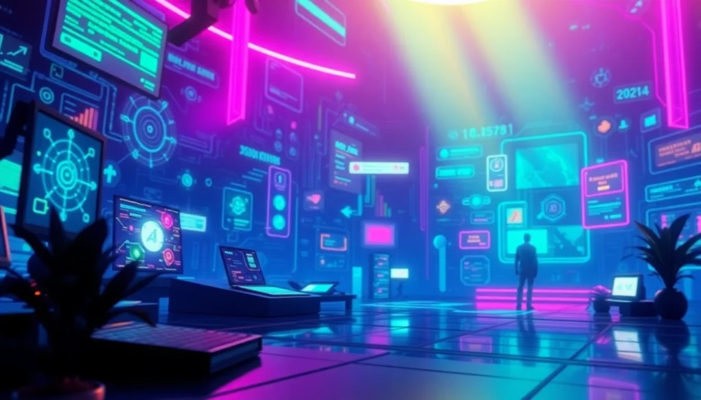 Experience the future of free nsfw ai with a modern AI chatbot interface in a vibrant digital landscape.