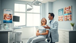 DPEARL 口コミ showcasing a patient consultation in a modern dental clinic, highlighting comfort and innovation.