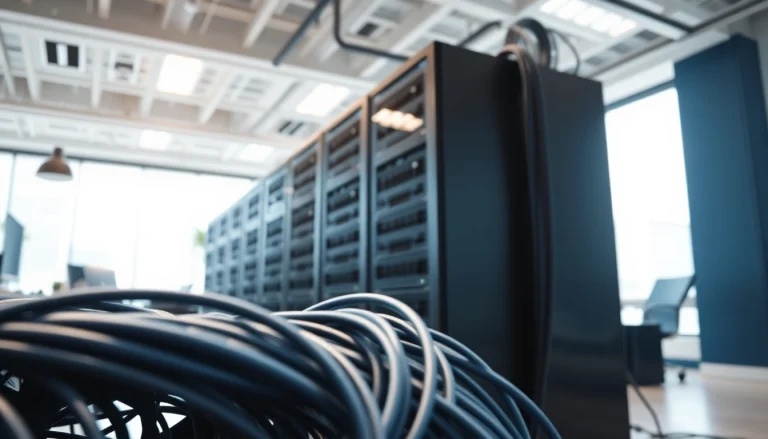 Deploying robust network infrastructure with advanced technology in a modern office setting.