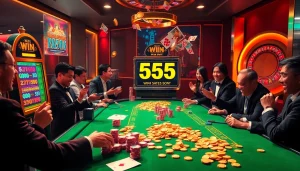 Experience the thrill of a 555 win at a vibrant casino table filled with excitement.