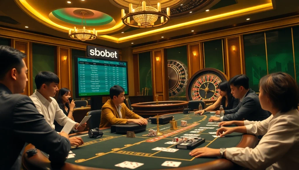 Sbobet gaming interface enhances excitement at a luxury casino table with active players.