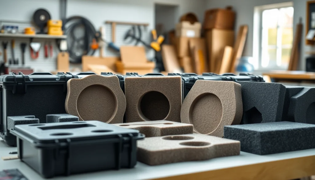 Showcase of protective foam Pelican Cases custom-fitted for various equipment, emphasizing cushioning and security.