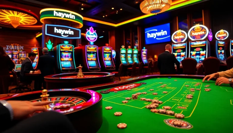 Experience the excitement of casino gaming at Haywin with vibrant games and players enjoying their time.