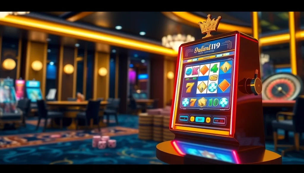 Engaging scene depicting judi slot Naga169, highlighting vibrant slot machines and casino atmosphere.