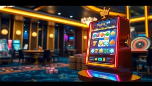 Engaging scene depicting judi slot Naga169, highlighting vibrant slot machines and casino atmosphere.