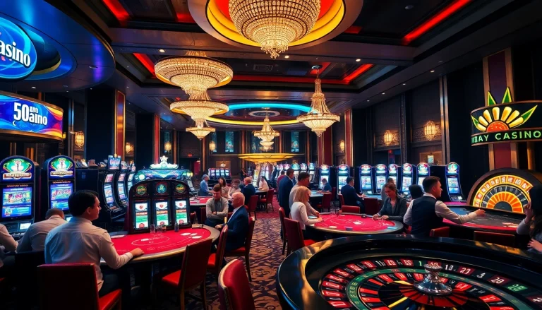 SODO Casino vibrant scene with players engaged in poker, roulette spinning, and lively atmosphere.