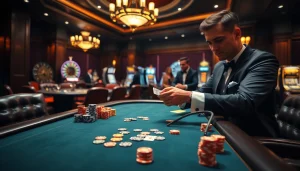 Players enjoying poker at a top club casino, showcasing excitement and professional atmosphere.