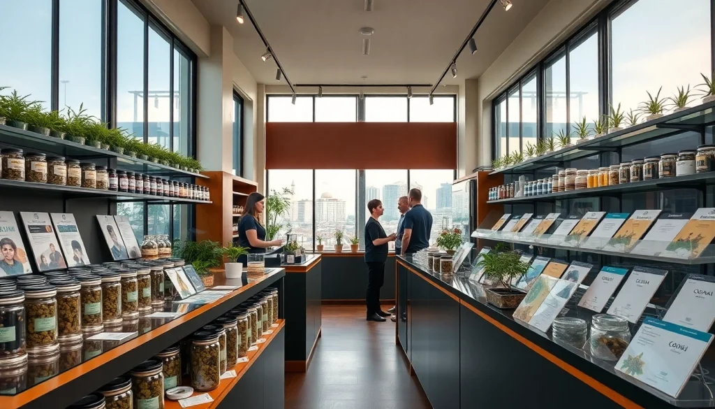 Visitez l'Association cannabis shop Madrid avec une variété de produits cannabiques exposés.