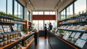 Visitez l'Association cannabis shop Madrid avec une variété de produits cannabiques exposés.