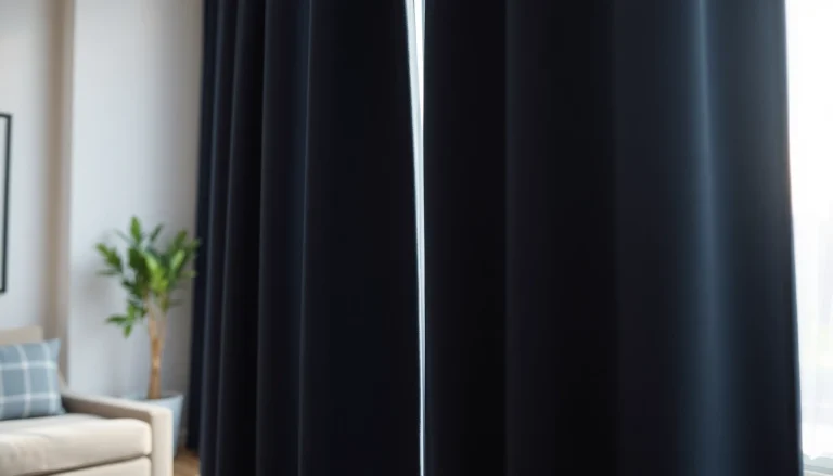 Verduisterende gordijnen creëren een ontspannen sfeer in een moderne woonkamer.