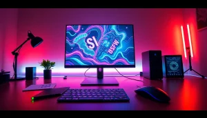 NSFW AI digital workspace showcasing vibrant AI-generated artwork and modern technology.