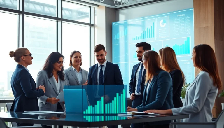 Showcasing business growth insights through strategic discussions in a modern office.