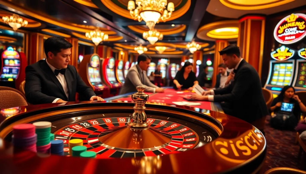 Experience the thrill of luongson casino with vibrant roulette wheels and engaging players.
