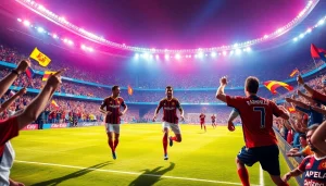 لقطة حية من كورة لايف لمباراة كرة قدم مكثفة مع جماهير تهتف ولاعبين محترفين.