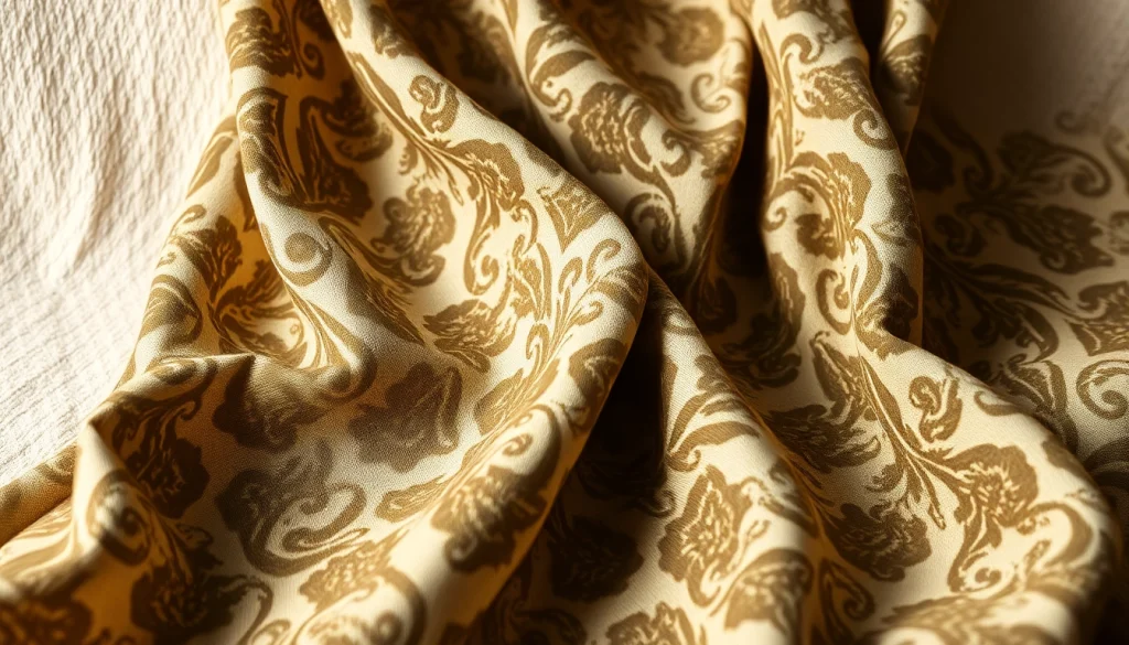 Een stijlvolle creatie van legerprint stof met rijke details en textuur.