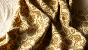 Een stijlvolle creatie van legerprint stof met rijke details en textuur.