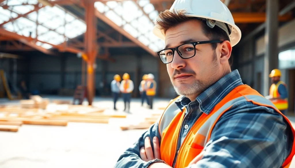 New Jersey Construction Manager leading a construction project with workers collaborating in a vibrant environment.