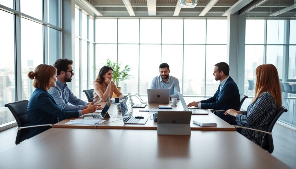 Engaged professionals collaborating in a sales talent marketplace environment to boost strategies.