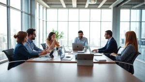 Engaged professionals collaborating in a sales talent marketplace environment to boost strategies.