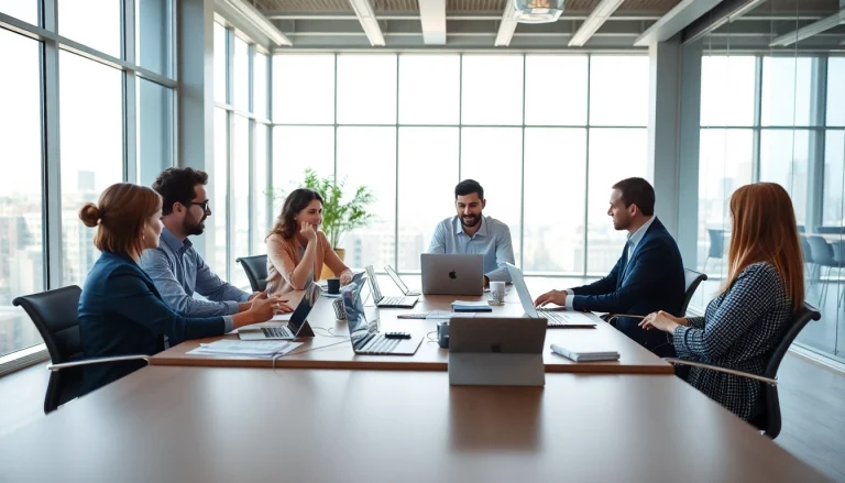 Engaged professionals collaborating in a sales talent marketplace environment to boost strategies.