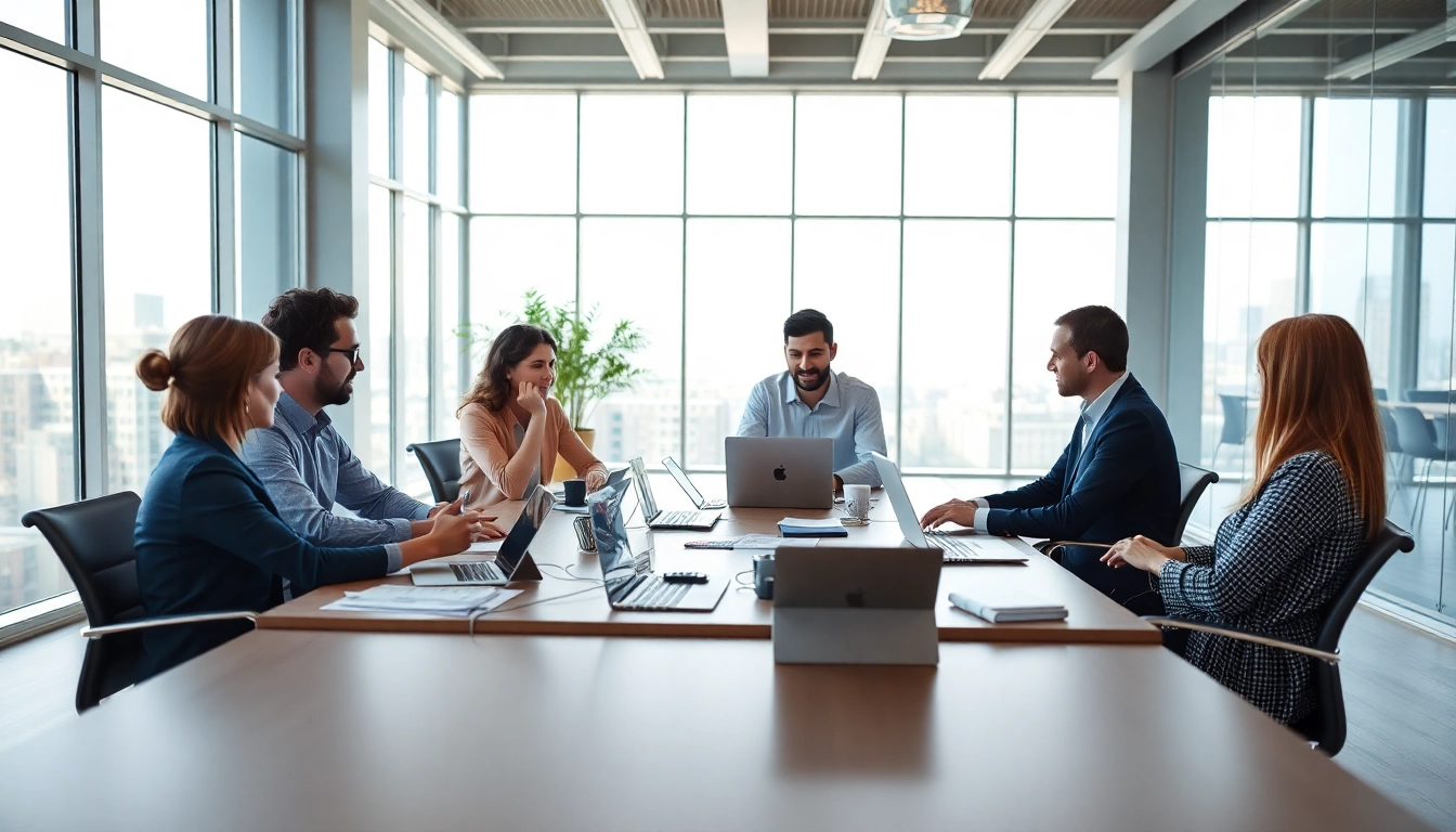 Engaged professionals collaborating in a sales talent marketplace environment to boost strategies.