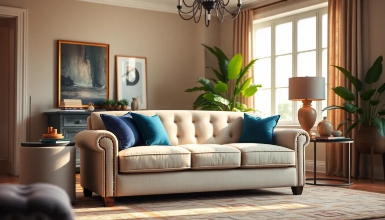Showcasing Thomas Dawn custom upholstery sofa in a stylish living room setting.