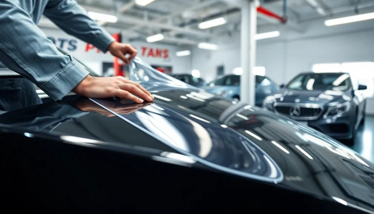 Apply paint protection film near me for a flawless car finish in a professional setting.