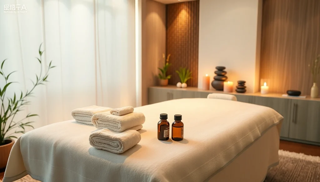 서울출장마사지 therapy room with calming candles, oils, and a massage table.