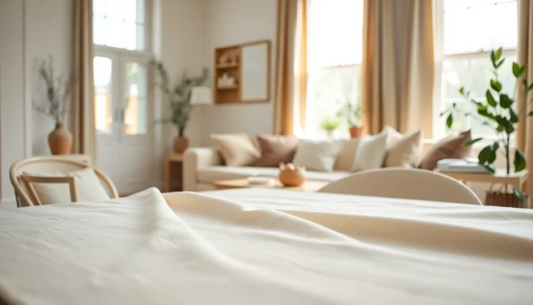 Linnen stoffen als tafellaken in een sfeervolle woonomgeving met zachte details.