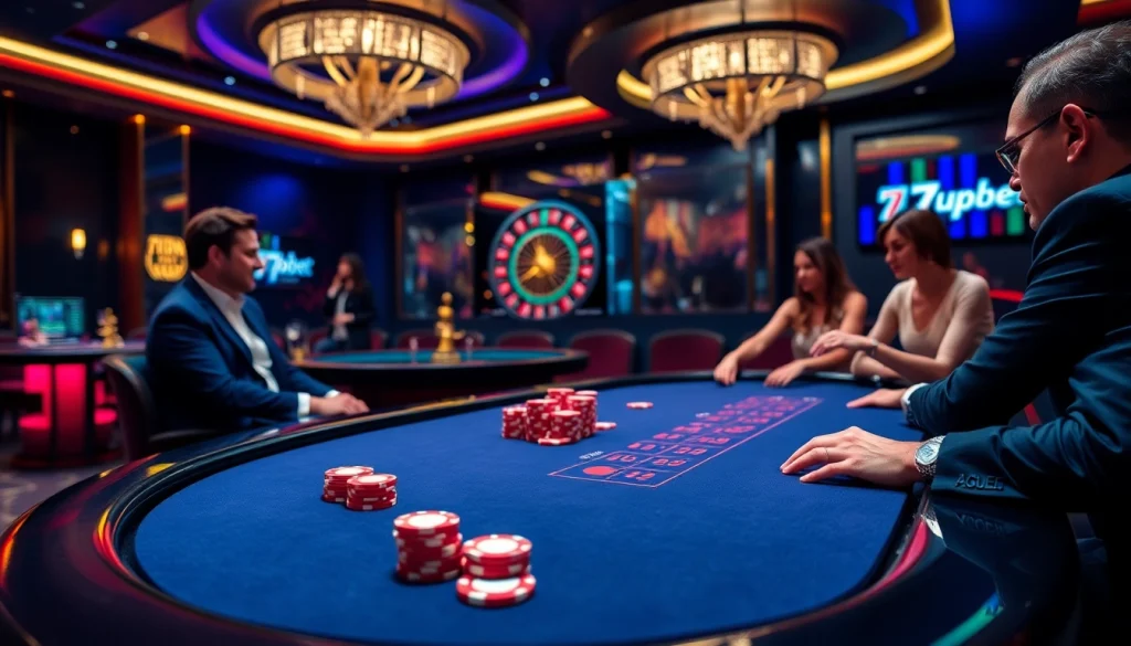 7upbet poker table scene with vibrant chips and professional lighting