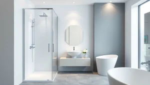 Duschkabine 90x90 im eleganten Badezimmer mit modernem Design und stilvollen Details.