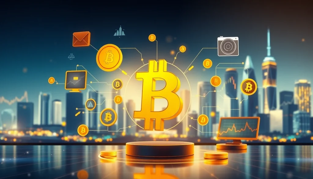 Comprendre bitcoin avec un symbole Bitcoin et des éléments de transaction numérique en arrière-plan.