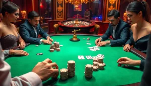 XΓ΄i XoΓ i TV showcases a high-stakes poker game in a luxurious casino atmosphere with vibrant colors.